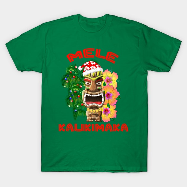 Mele Kalikimaka Hawaiian Tiki Merry Christmas T-Shirt by macdonaldcreativestudios